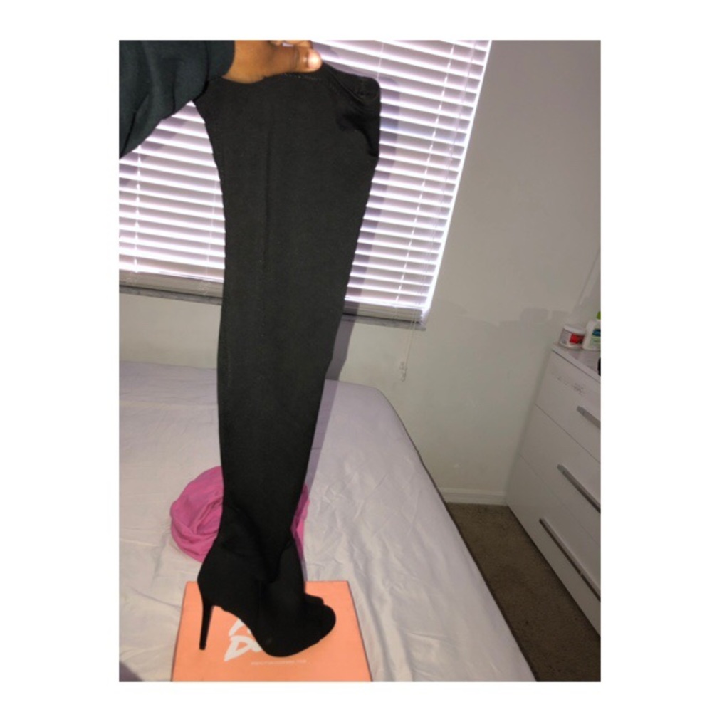 Peep toe thigh high boots
